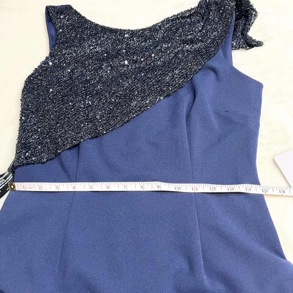 JS Collection Kennedy Draped Mermaid Maxi Dress Gown Navy NWT Sequins Sz 6 - Picture 14 of 16